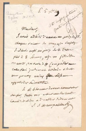 Jacques-Joseph Champollion-Figeac (1778 - 1867) Autographen: Brief von Jacques-Joseph Champollion-Figeac an Antoine Chrysostôme Quatremère de Quincy - BSB Autogr.Cim. Champollion, Jean Jacques