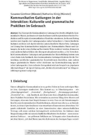 Kommunikative Gattungen in der Interaktion: Kulturelle und grammatische Praktiken im Gebrauch