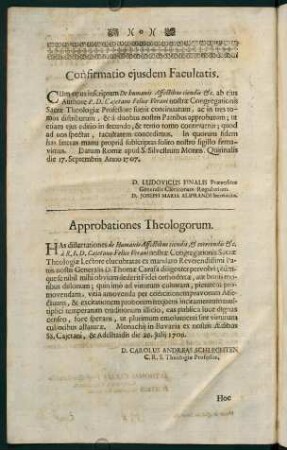 a2v-a3r, Confirmatio ejusdem Facultatis / Approbationes Theologorum
