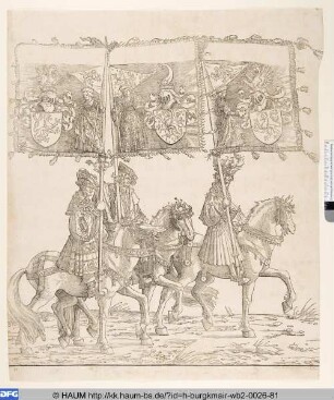 Ritter mit den Bannern der burgundischen Lande Flandern, Freigrafschaft Burgund und Hennegau