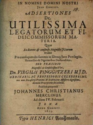 Adsertiones de utilissima legatorum et fideicommissorum materia