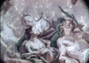 Die Heilige Dreifaltigkeit umgeben von Engeln und Heiligen