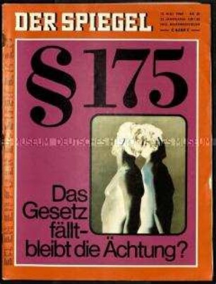 Nachrichtenmagazin "Der Spiegel" mit Titelstory zur Abschaffung des § 175 StGB