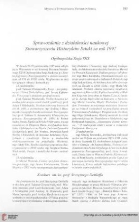 Sprawozdanie z działalności naukowej Stowarzyszenia Historyków Sztuki za rok 1997