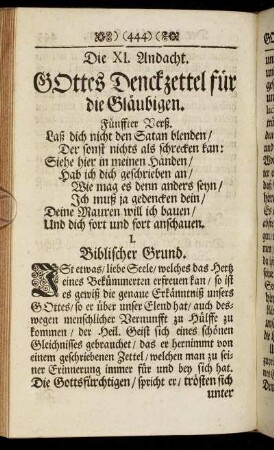 Die XI. Andacht. Gottes Denckzettel für die Gläubigen.