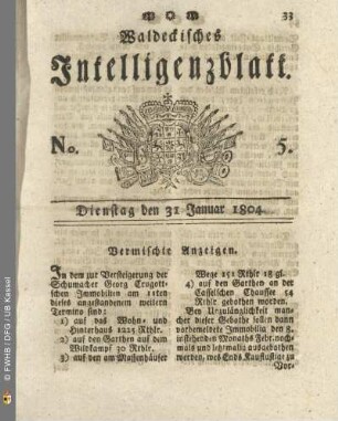 No. 5. Dienstag den 31 Januar 1804
