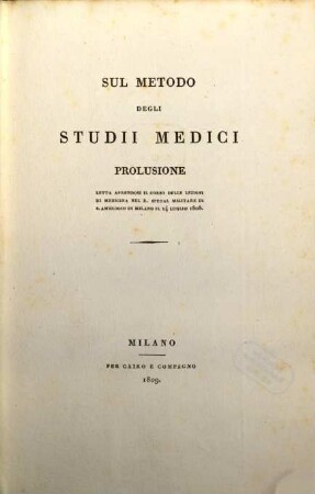 Sul metodo degli studii medici prolusione