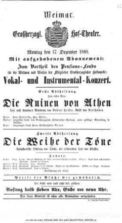 Vokal- und Instrumental-Konzert [Die Ruinen von Athen; Die Weihe der Töne]
