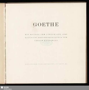 Goethe : ein Beitrag zum Gedenkjahr 1949