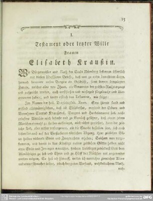 I. Testament oder letzter Wille Frauen Elisabeth Kraußin