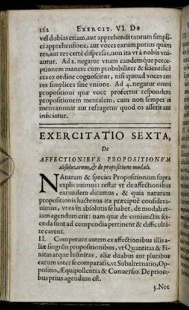 Exercitatio Sexta. De Affectionibus Propositionum absolutarum, & de propositione modali.