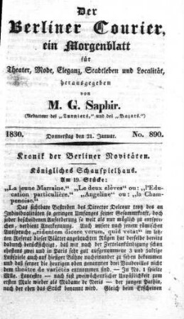 No. 890, Donnerstag den 21. Januar 1830