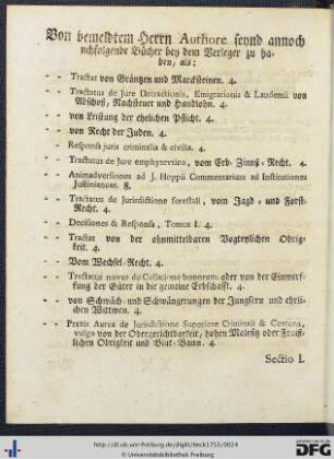 Von bemeldtem Herrn Authore seynd annoch nachfolgende Bücher bey dem Verleger zu haben.