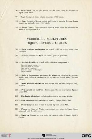 Verrerie - Sculptures - Objets divers - Glaces (Nr. 102-117)