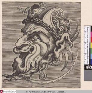 [Groteske Maske mit Hörnern; Grotesque mask with horns]