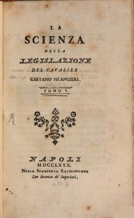 La Scienza della Legislazione, 1