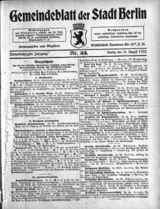 1922,33: Nr. 33, 13. August 1922