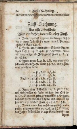 I. Zinß-Rechnung.