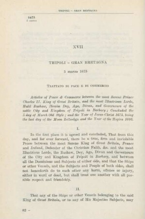 XVII Tripoli - Gran Bretagna 5 marzo 1675