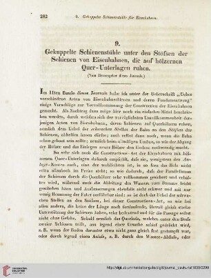 13: Gekuppelte Schienenstühle unter den Stößen der Schienen von Eisenbahnen, die auf hölzernen Quer-Unterlagen ruhen