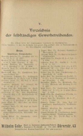 V. Verzeichnis der selbständigen Gewerbetreibenden