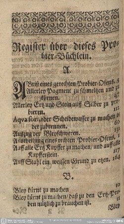 Register über dieses Probier-Büchlein.