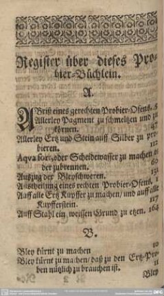 Register über dieses Probier-Büchlein.