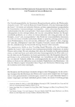 Die Rezeption der Prosaromane Elisabeths von Nassau-Saarbrücken: Vom 'Volksbuch' bis zur Romantik