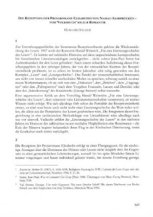 Die Rezeption der Prosaromane Elisabeths von Nassau-Saarbrücken: Vom 'Volksbuch' bis zur Romantik