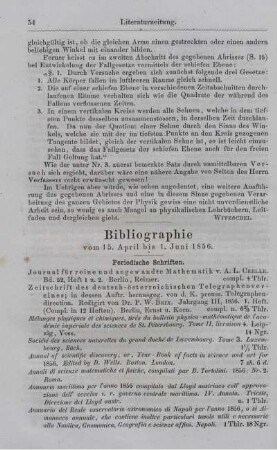 Biblographie vom 15. April bis 1. Juni 1856.