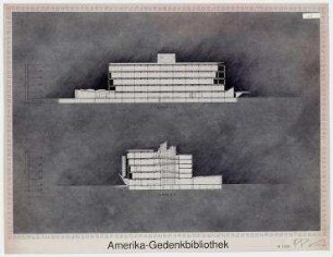 Bauwettbewerb Amerika-Gedenkbibliothek/Berliner Zentralbibliothek, AGB, 1. Phase (nicht realisiert) – Schnitte. Berlin-Kreuzberg, Blücherplatz 1