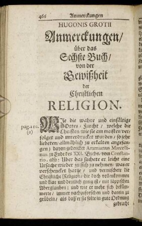 Anmerckungen/ über das Sechste Buch.