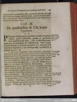 Cap. III. De qualitatibus & Usu hujus hypothecae
