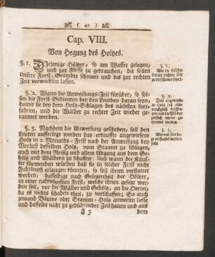 Cap. VIII. Von Hegung des Holtzes.