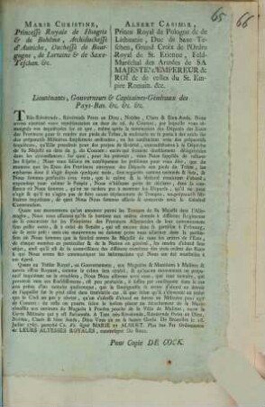Très-Révérends, Révérends Peres en Dieu, Nobles, Chers & Bien-Amés. Nous avons examiné votre représentation en date du 16. du Courant, ...