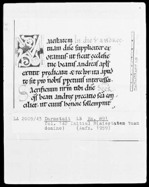 Laacher Sakramentar — Initiale M (aiestatem tuam domine), Folio 142 recto