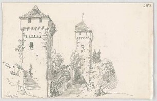 Bauernfeind, Gustav; Italien; Österreich; Schweiz; Studien- und Reiseskizzen - Wehrtürme in Luzern, Schweiz (Perspektive)