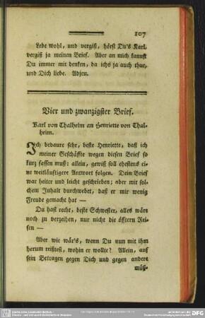 Vier und zwanzigster Brief. Karl von Thalheim an Henriette von Thalheim