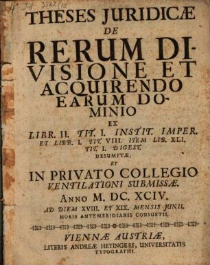 Theses iuridicae de rerum divisione et acquirendo earum dominio