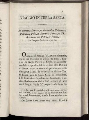 Viaggio in Terra Santa. In nomine Sancte, et Individue Trinitatis Patris, et Filii, et Spiritus Sancti, et SS...