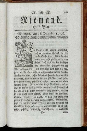 51tes Blat. Göttingen, den 18. December 1756.
