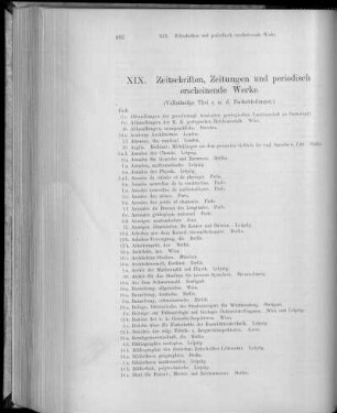 XIX. Zeitschriften, Zeitungen und periodisch erscheinende Werke.