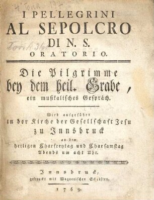 I pellegrini al Sepolcro di N. S. : Oratorio