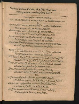 Viro Magnifico, Ampliss. & Consultiss. Dn. Melchiori Hofmanno, Praetori integerrimo.