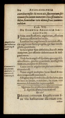 Cap. VII. De Essentia Angelicae Localitate
