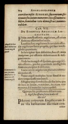 Cap. VII. De Essentia Angelicae Localitate
