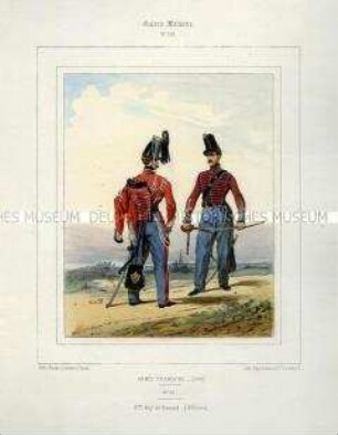 Uniformdarstellung, Offiziere des 4. Husaren-Regiments, Königreich Frankreich, 1841. Tafel Nr. 131 aus: Galerie Militaire.