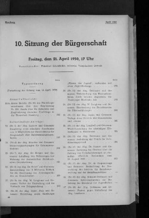 10. Sitzung der Bürgerschaft