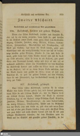 Zweiter Abschnitt. Kalbfleisch auf verschiedene Art zuzurichten