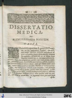 Dissertatio Medica De Haemorrhagia Narium.